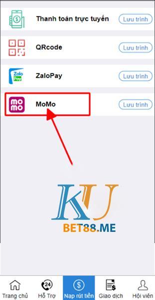 Chọn phần thanh toán bằng momo